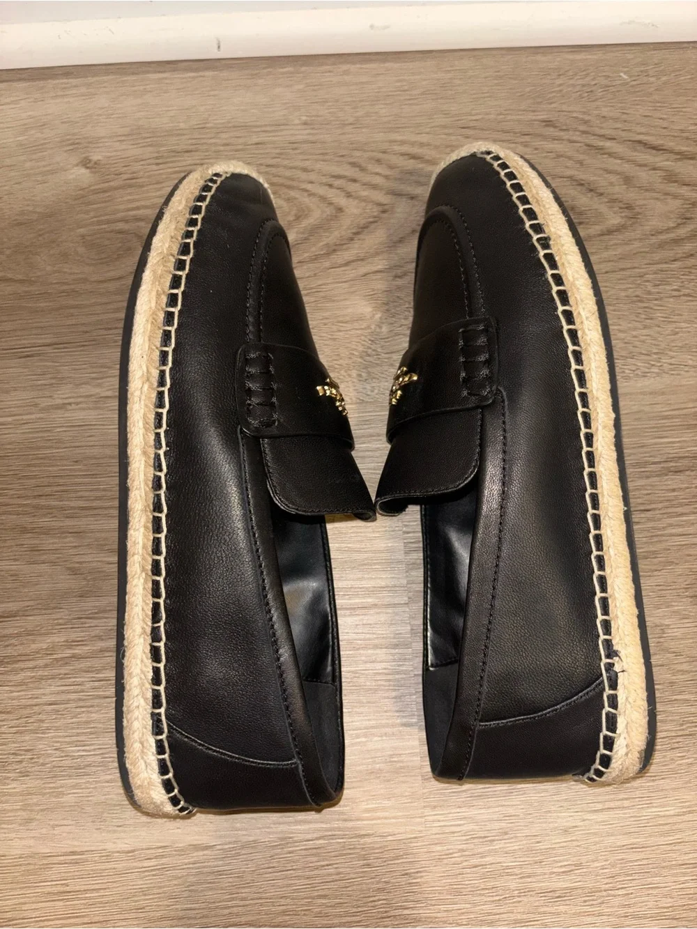 Coach Black Leather Espadrille Loafers with Braided Rope Sole size 6.5 B